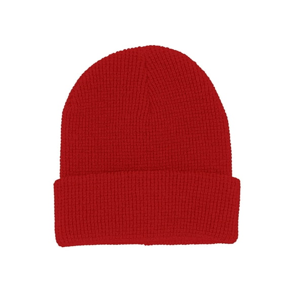 Stylish Waffle Knit Cuff Beanie -  Warm & Versatile Winter Hat For Mens Womens, Red