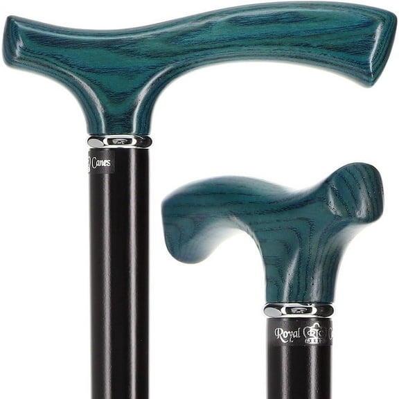 Royal RC Canes Blue Denim Fritz Handle Walking Cane with Sleek Black Beechwood Shaft Stylish Cane for Men and Women – Ergonomic Handle for Comfort, Elegant Silver Collar, 37.5" Length