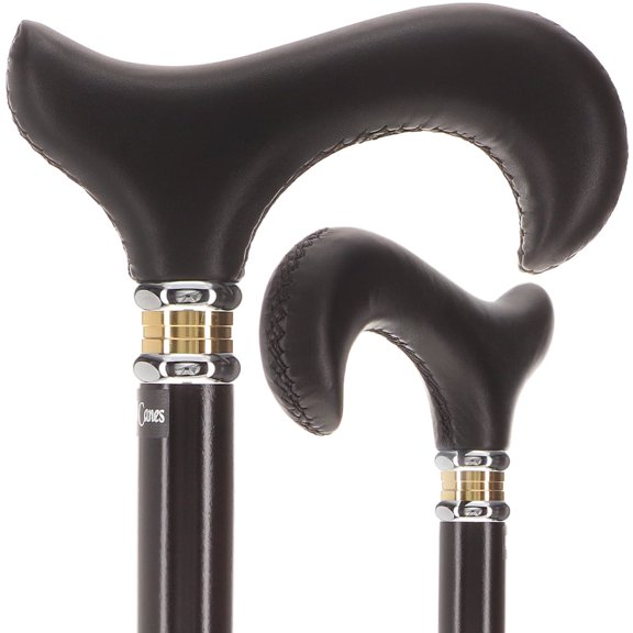 Stylish Walking Sticks  Black Leather Wrapped Derby Walking Cane with Leather Shaft and Two Tone Collar  Colorful Best Gift for Men and Women Light Weight & Safe to Walk