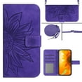 thumbnail image 1 of Stylish Wallet Case for Google Pixel 7 Pro, Sunflower Embossed with Shoulder Strap & Kickstand & Card Slots & Cash Pocket Drop Protection Flip Case Cover for Google Pixel 7 Pro - Darkpurple, 1 of 10