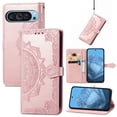 thumbnail image 1 of Stylish Wallet Case for Google Pixel 9a, Floral Embossed PU Leather Magnetic Closure Kickstand Card Slots Wrist Strap Phone Cover for Google Pixel 9a, Rosegold, 1 of 7