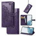 thumbnail image 1 of Stylish Wallet Case for Motorola Edge 2024, Floral Embossed PU Leather Magnetic Closure Kickstand Card Slots Wrist Strap Phone Cover for Motorola Edge 2024, Purple, 1 of 4