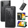 thumbnail image 1 of Stylish Wallet Case for Samsung Galaxy A15, Floral Embossed PU Leather Magnetic Closure Kickstand Card Slots Wrist Strap Phone Cover for Samsung Galaxy A15, Black, 1 of 8