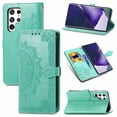 thumbnail image 1 of Stylish Wallet Case for Samsung Galaxy S25 Ultra, Floral Embossed PU Leather Magnetic Closure Kickstand Card Slots Wrist Strap Phone Cover for Samsung Galaxy S25 Ultra, Green, 1 of 14