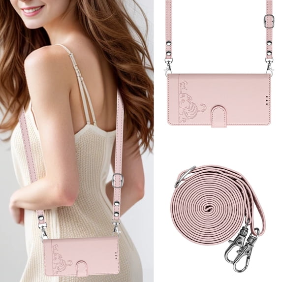 Allytechgroup Case for Samsung Galaxy S25 Ultra, RFID Blocking PU Leather Wallet Flip Case with Cards Holder Crossbody Shoulder Strap Shockproof Multi-functional Case for Galaxy S25 Ultra, Pink