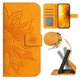 thumbnail image 1 of Stylish Wallet Case for iPhone 13 Pro Max, Sunflower Embossed with Shoulder Strap & Kickstand & Card Slots & Cash Pocket Drop Protection Flip Case Cover for iPhone 13 Pro Max - Yellow, 1 of 10