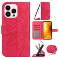 thumbnail image 1 of Stylish Wallet Case for iPhone 14 Pro Max, Sunflower Embossed with Shoulder Strap & Kickstand & Card Slots & Cash Pocket Drop Protection Flip Case Cover for iPhone 14 Pro Max - Rose, 1 of 10