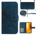 thumbnail image 1 of Stylish Wallet Case for iPhone 15 Plus, Sunflower Embossed with Shoulder Strap & Kickstand & Card Slots & Cash Pocket Drop Protection Flip Case Cover for iPhone 15 Plus - Inkblue, 1 of 10