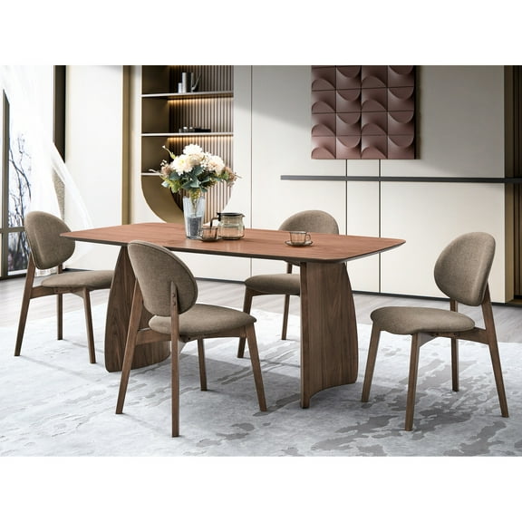 Stylish Walnut Dining Table - Rectangular Fixed Stable Strong Wooden Top Synthetic Modern Veneer Tabletop Quality Build