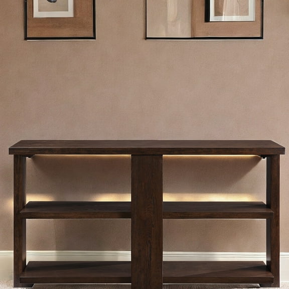 Stylish Walnut Living Area Table, Natural Wood Surface, 2 Fixed Shelves, Build, 28" Height, 57 Lb Rectangular Table For , Versatile Top, Design, 18" Depth, Heavy