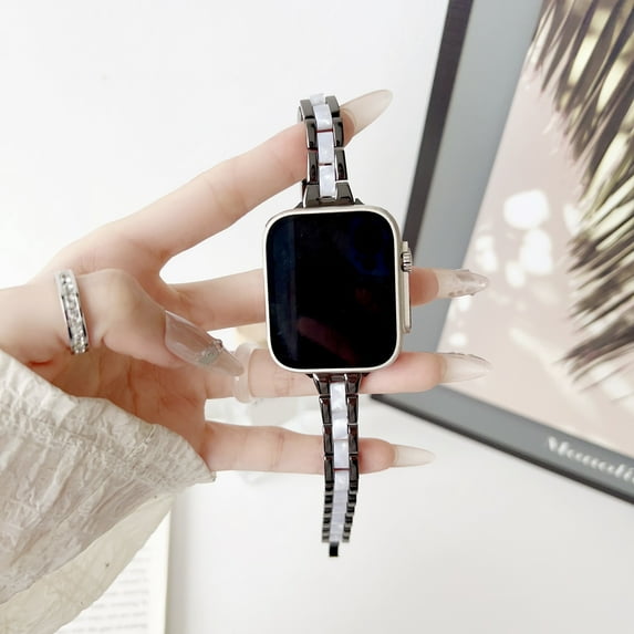 Stylish Watch Band for Apple Watch Series 10 46mm Compatible with iWatch Series 10 46mm, Luxury Thin Wristband Strap Replacement Watch Band for Women, Black