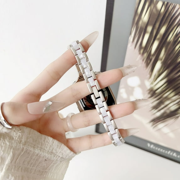 Stylish Watch Band for Apple Watch Series 10 46mm Compatible with iWatch Series 10 46mm, Luxury Thin Wristband Strap Replacement Watch Band for Women, Silver