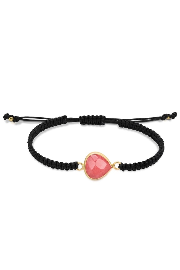 Stylish Water Drop Faceted Dark Pink Cherry Kunzite Stone Braided Rope Bracelet