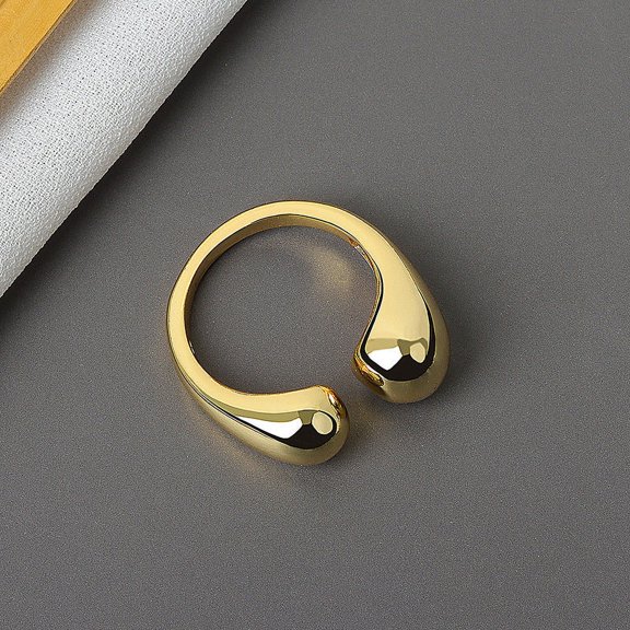 Unisex Ring Adjustable Open Water Drop Shape Everyday Wear Ring Electroplated Copper Fashion Jewelry Platinum and Gold
