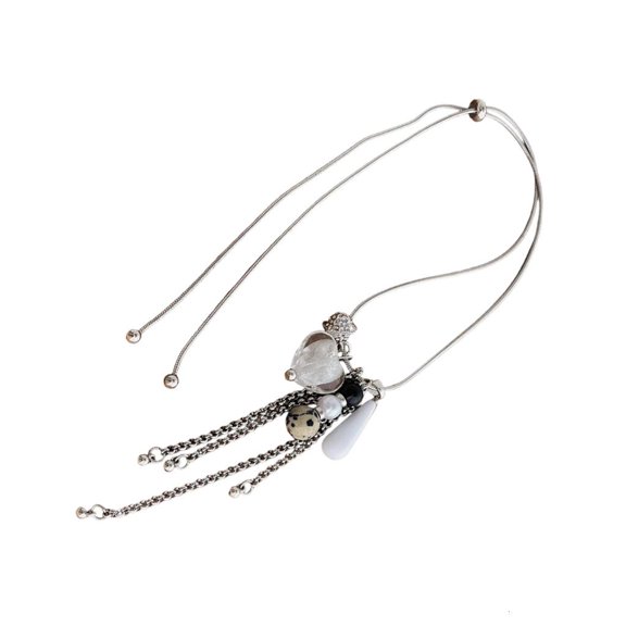 Stylish Water Drop Tassels Necklace In Alloy With Colored Glaze Heart And Agate Accent