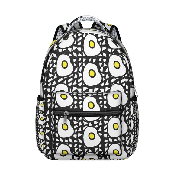 Stylish Waterproof Bookbag for Students - Durable & Lightweight Backpack with Fried Egg Print, Adjustable Padded Straps & Organized Storage for School, Work & Daily Use