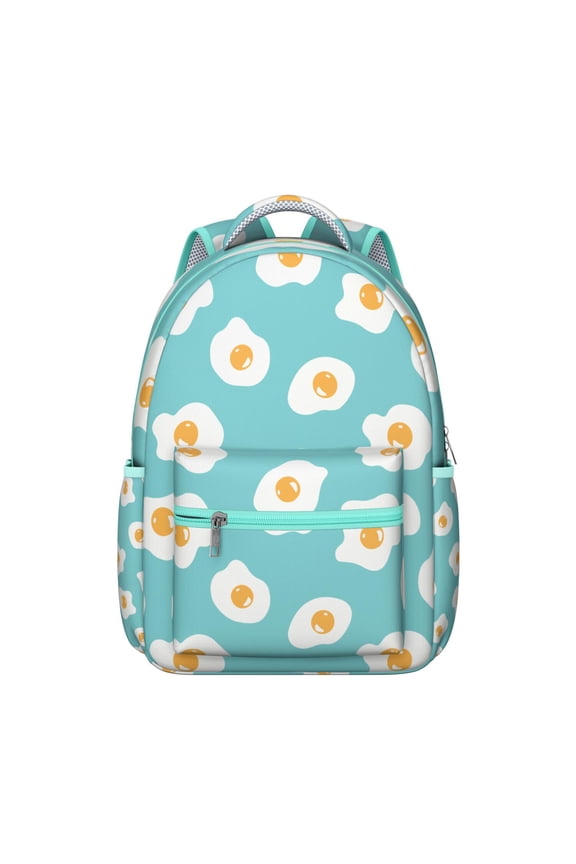 Stylish Waterproof Bookbag for Students - Durable & Lightweight Backpack with Fried Egg Print, Adjustable Padded Straps & Organized Storage for School, Work & Daily Use