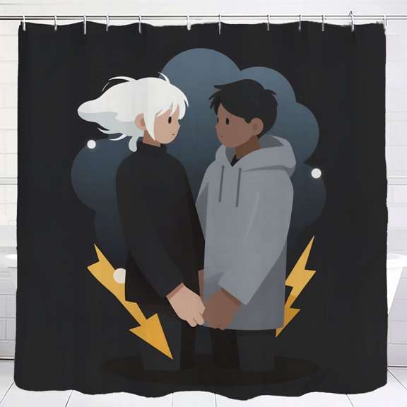 Stylish Waterproof Fabric Shower Curtain 70.8" x 70.8" Features Modern Cloud & Lightning Pattern Includes Grommets & Hooks