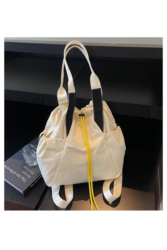 Stylish Waterproof Nylon Backpack for Women, Drawstring Closure, Large Capacity, Multi-Function Casual Travel & School Shoulder Tote Bag, Lightweight Commute Bag (14.2"x3.1"x13.8", 1.04lb)