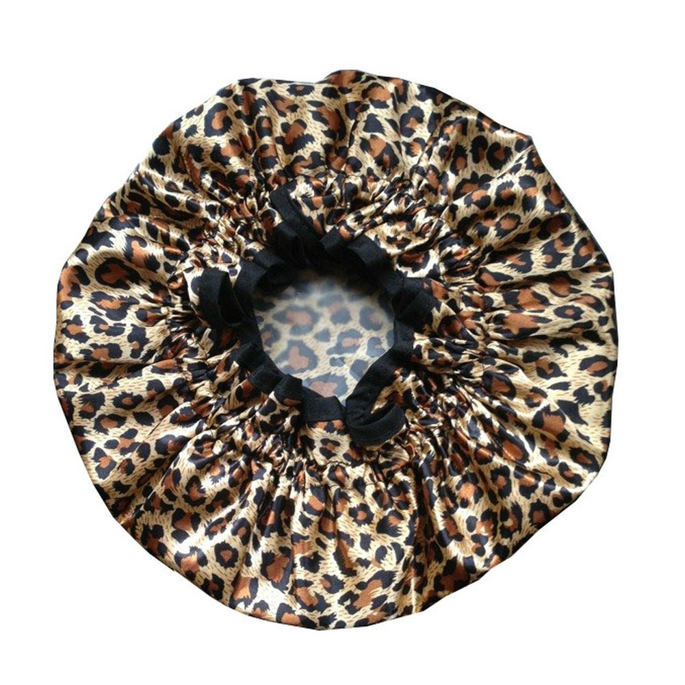 Stylish Waterproof Satin Shower Cap SPA Bath Cap Hat Leopard