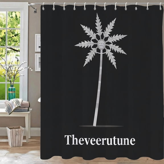 Stylish Waterproof Shower Curtain with Smiling Palm Tree Design 70.8" x 70.8" Includes Grommets & Hooks for Easy Hanging