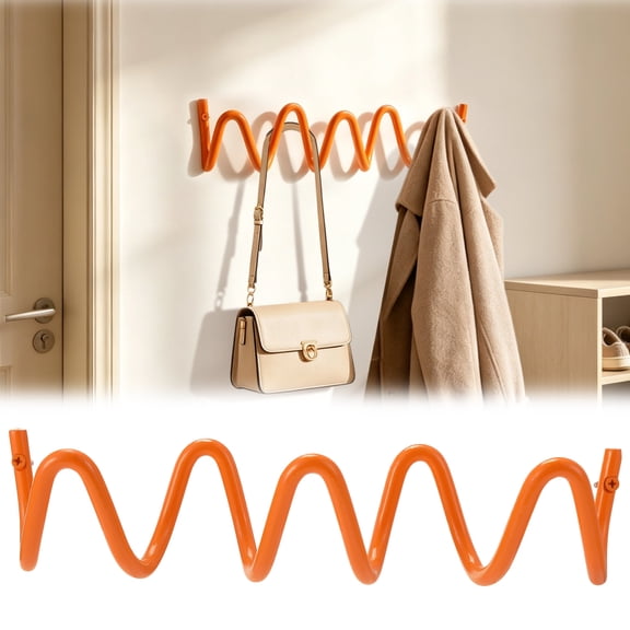 Stylish Wave Wall Mounted Coat Rack, Orange Metal Multi-Purpose Hooks, Space-Saving Unique Wall Mount Coat Rack for Entryway, Bedroom, Bathroom, 11.4 x 3.0 in