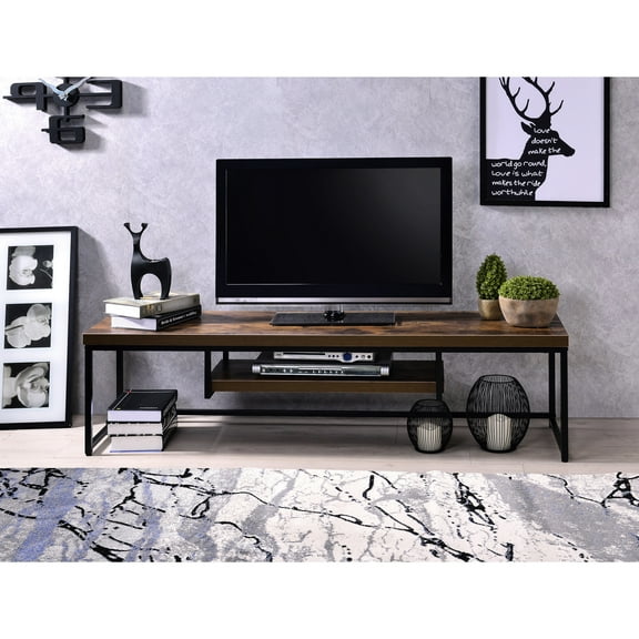 Stylish Weathered Oak And Black Metal Tv Stand For 50" Tvs Qled With Feature