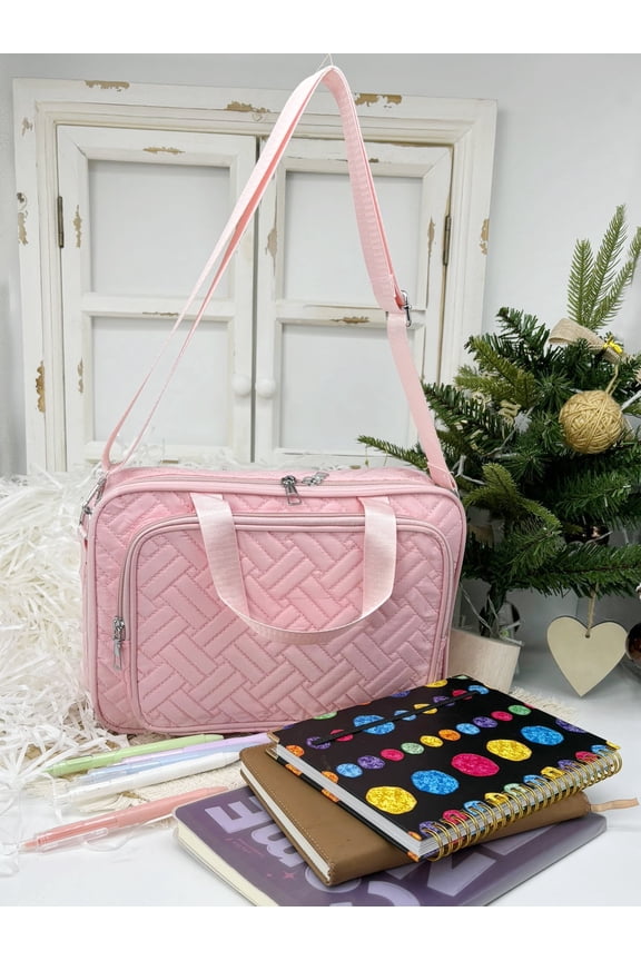 Stylish Weave Rhombus Bible Case with Handle, Bible Carrying Case Adjustable Shoulder Strap with Zippered Pockets