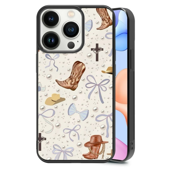 Stylish Western Bow Tie for iPhone 13 Pro Case, Cute Aesthetic Classic Cross Cowboy Boots Shock-Absorbent Protective,Black