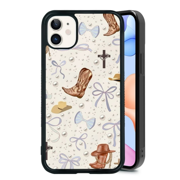 Stylish Western Bow Tie for iPhone 7/8/SE Case, Cute Aesthetic Classic Cross Cowboy Boots Shock-Absorbent Protective,Black