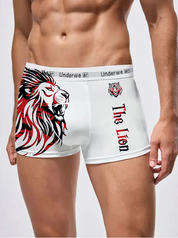 Stylish White Animal Print Men's Boxer Briefs Modern Cut Breathable Underwear