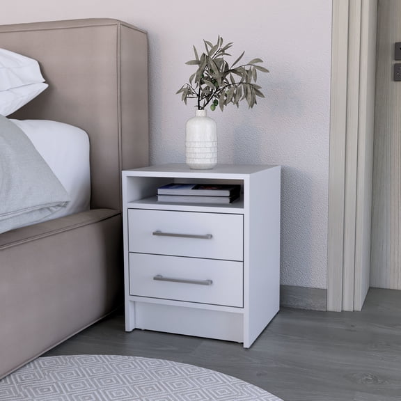 Stylish White Bedroom Nightstand With 2 Drawers And Open Shelf Idea Modern 2 For Spaciousness
