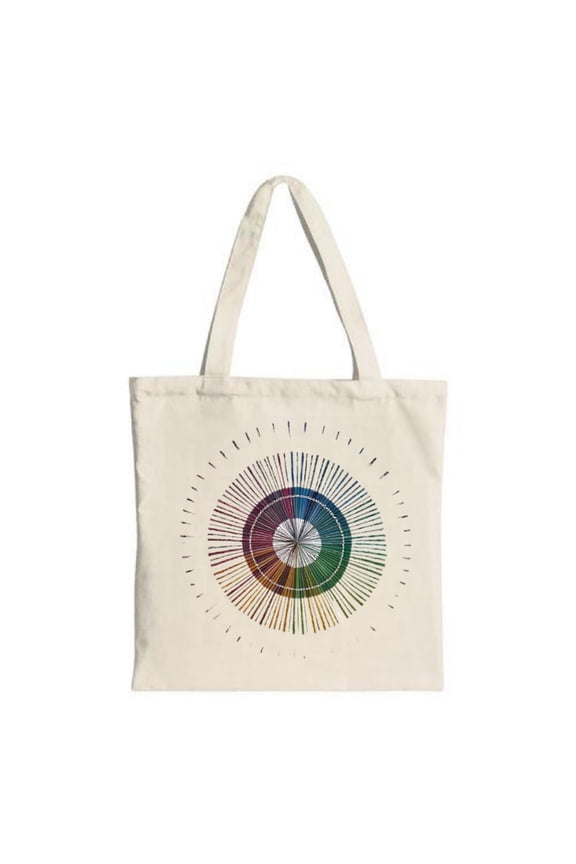 Stylish White Canvas Tote Bag with Colorful Concentric Circle Design - Perfect for Shopping Travel and Parties