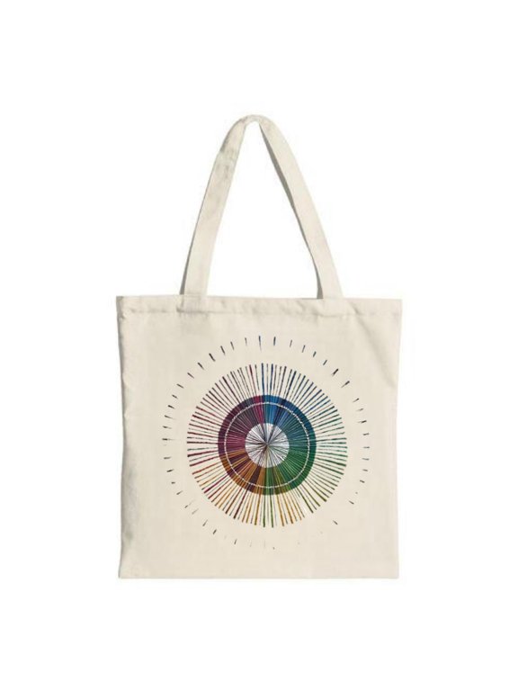 Stylish White Canvas Tote Bag with Colorful Concentric Circle Design - Perfect for Shopping Travel and Parties