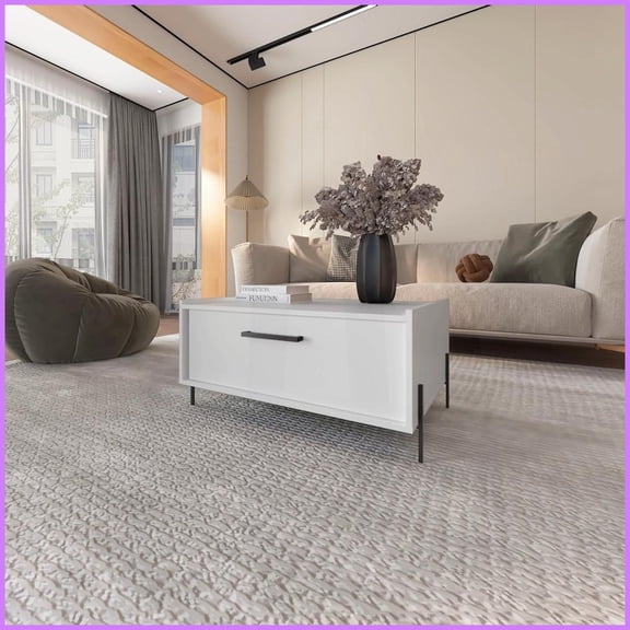 Stylish White Coffee Table with Flip-Down Storage Scratch-Resistant, Easy to Clean for Living Room