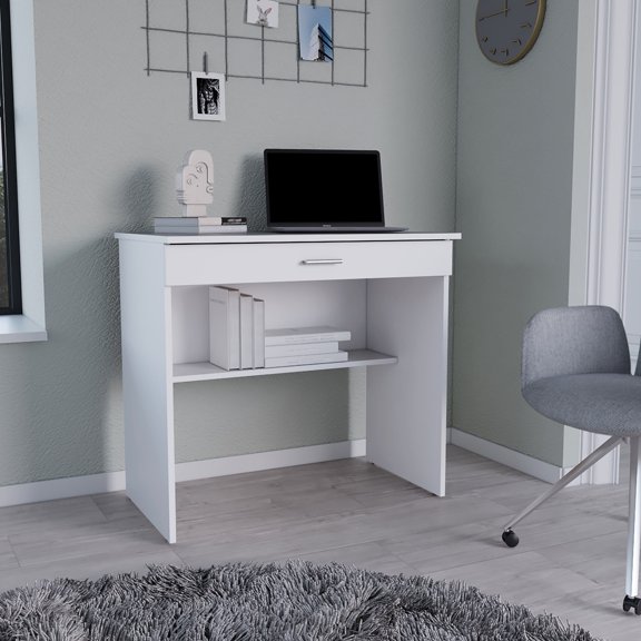 Stylish White Desk with Shelf | Perfect for Creative Work Areas | Features Generous Workspace and Extra Storage