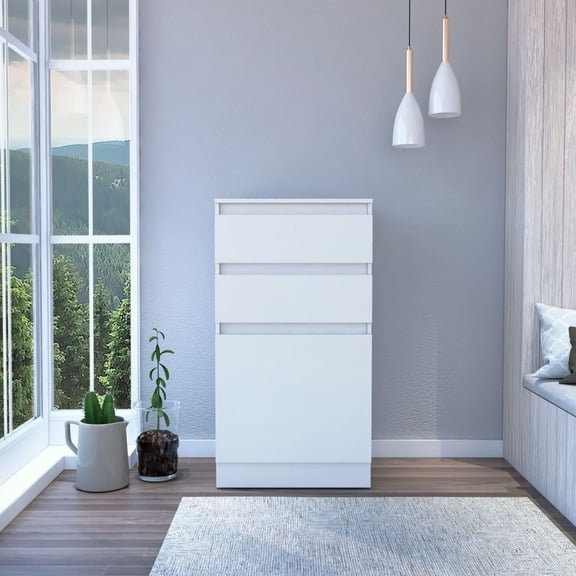 Stylish White Dresser with Jewelry Box, Mirror & Storage