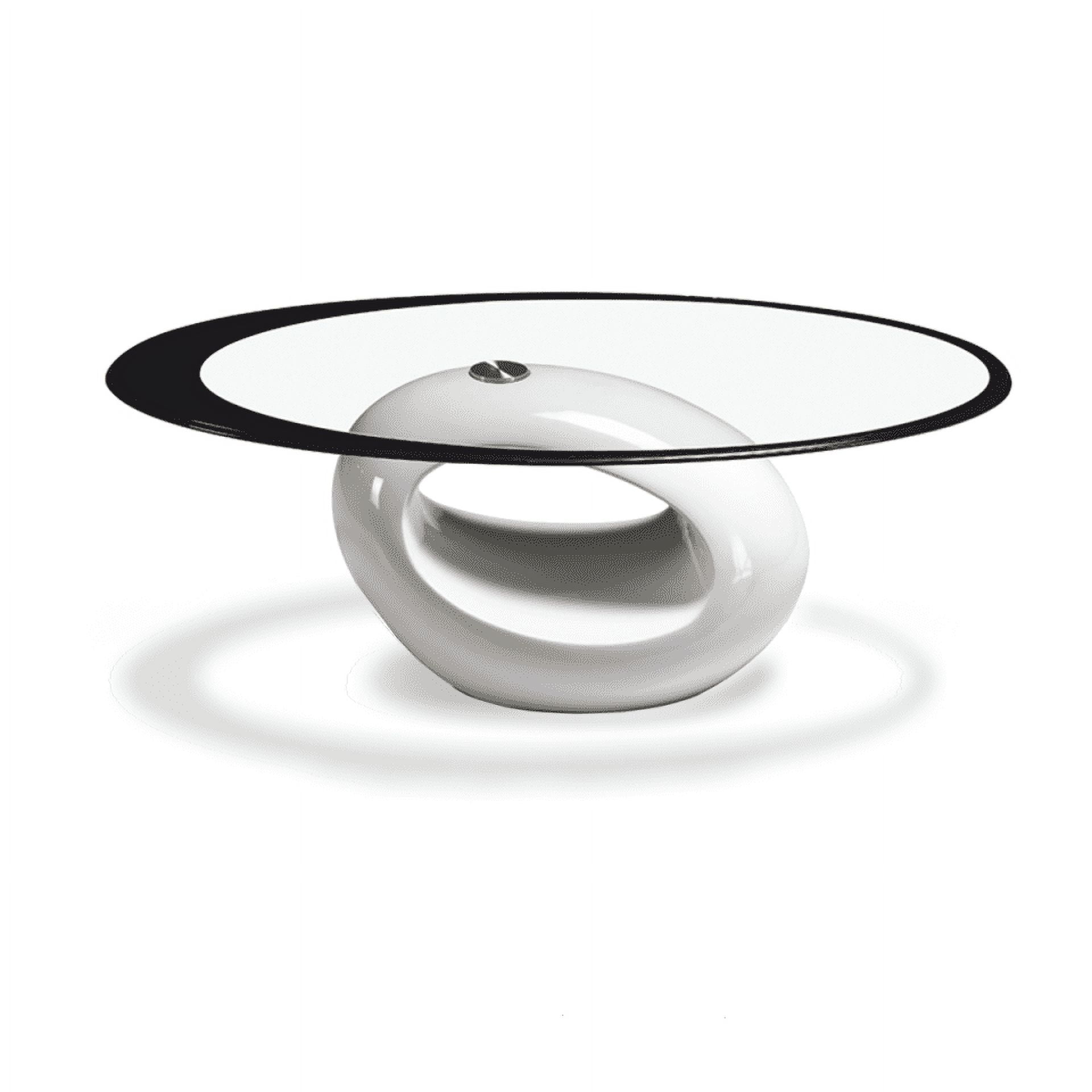 White Oval Glass Top Coffee Table with Abstract Base