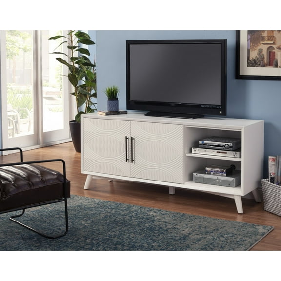 Stylish White Textured Mid Century Mod TV Console