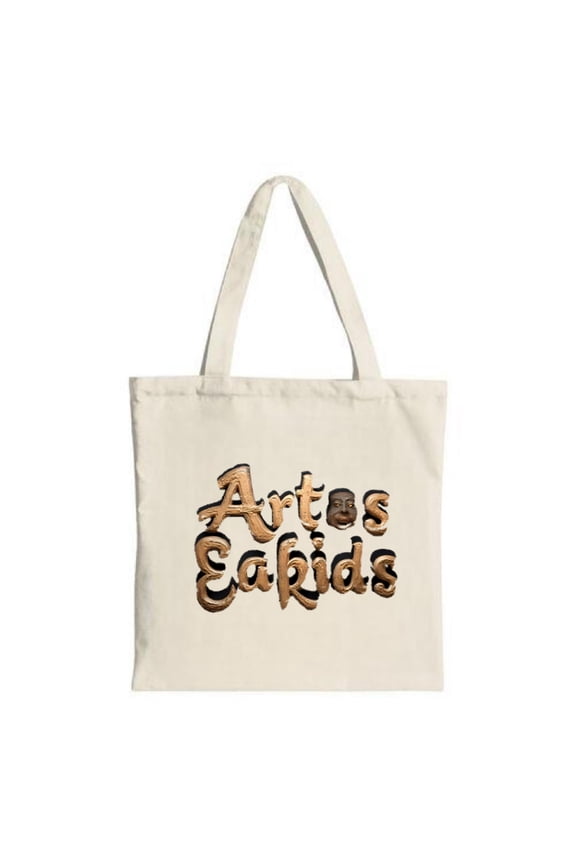 Stylish White Tote Bag with ' Artos E ' in Textured Brownish - Orange 3D Lettering Face Design - Perfect for Shopping & Travel