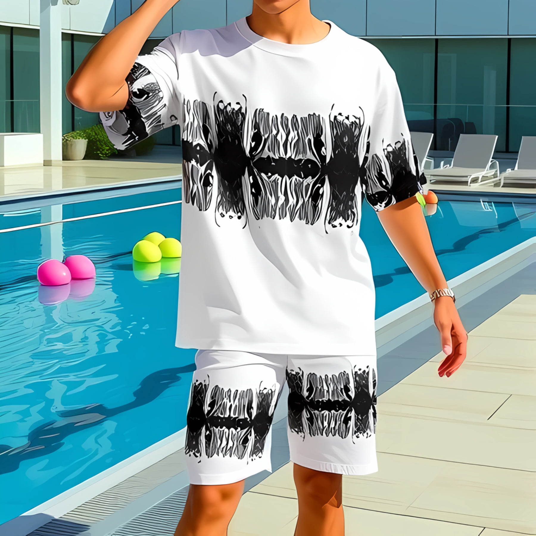 Stylish White TwoPiece Summer Outfit for Men Short Sleeve Shirt — free download