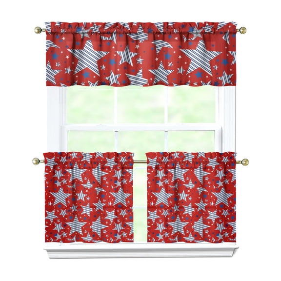 Stylish Window Treatment Panels - 3PC Tie Dye Kitchen Curtains Set (54x18 + 2x27.5x24 Inch) Artistic Rod Pocket Tiers - Retro Rainbow Gradient Decor