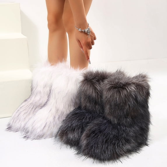 Stylish Winter Boots for Women, Faux Fur Mid-Calf Snow Booties