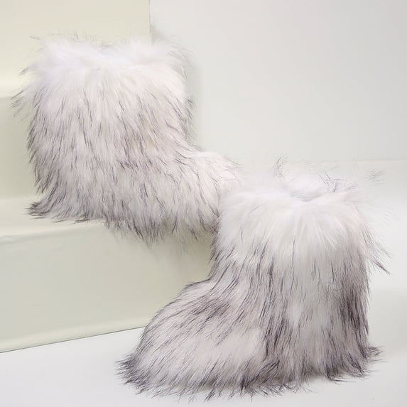Stylish Winter Boots for Women, Faux Fur Mid-Calf Snow Booties