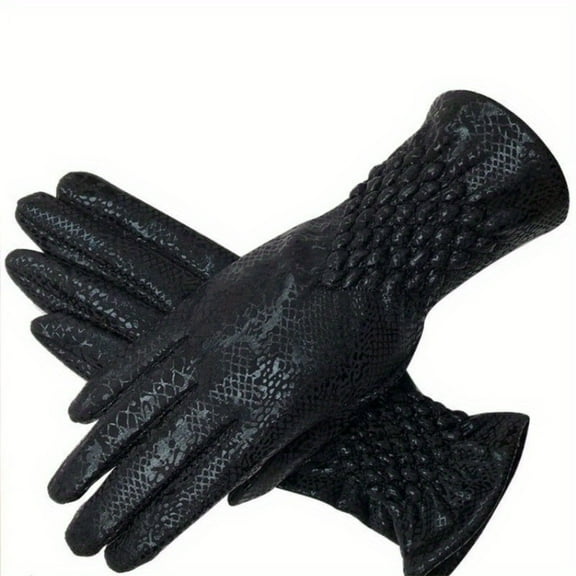 Stylish Winter Touchscreen Gloves for Women: Imitation Snakeskin & Fleece-Lined for Riding & Beyond