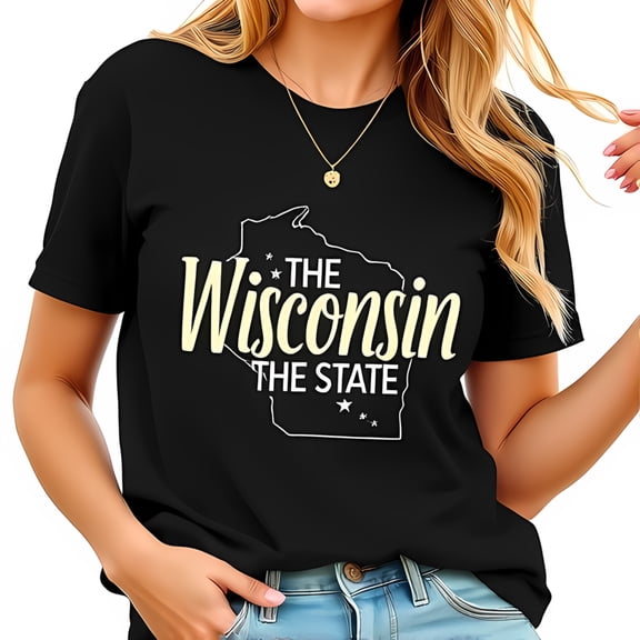 Stylish Wisconsin Graphic Cotton Short Sleeve T-Shirt - " THE Wisconsin THE STATE " Design Casual Wear for Locals & Visitors