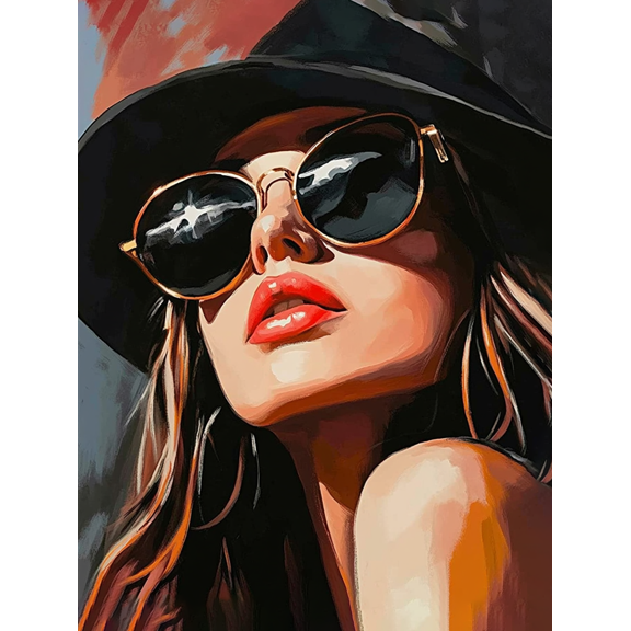 Stylish Woman Sunglasses Canvas Painting,Perfect for Living Room,Bedroom,Bathroom,Office, and Hallway Decoration