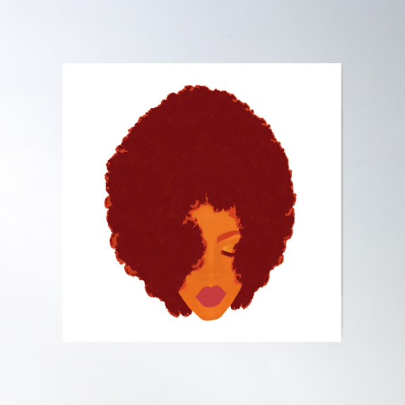 Stylish Woman With Beautiful Big Fluffy Afro (White Background) Poster Wall Art, Modern Wall Decor For Living Room Bedroom, 30x30 UNFRAMED