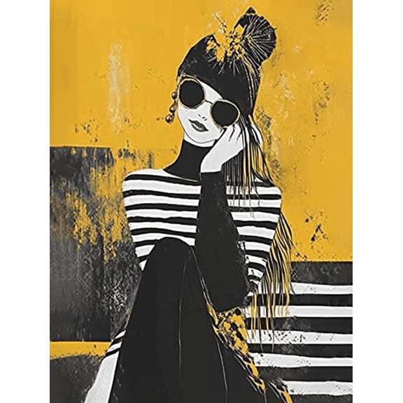 Stylish Woman in Yellow and Black Canvas Wall Art Perfect for Living Room Bedroom Office Bathroom and Hallway Decor.