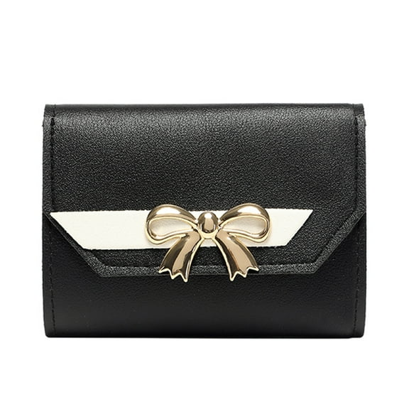 Stylish Women Bow Tie Hasp Short Wallet Purse with Multiple Card Slots and Phone Pocket Clutch Bag Black,One Size